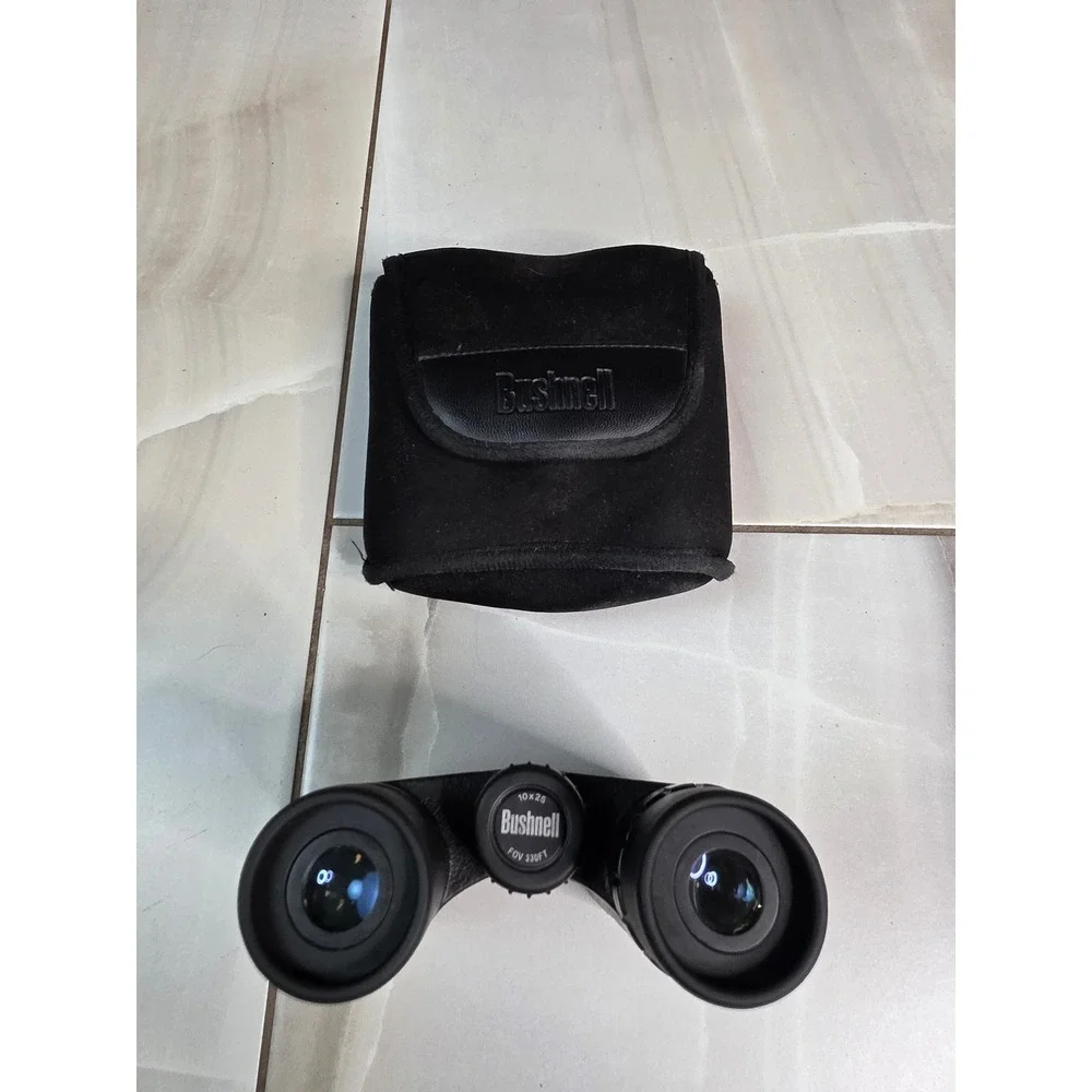 Bushnell 10x25 Compact Binoculars Black Folding Roof Prism 330FT FOV Case S4